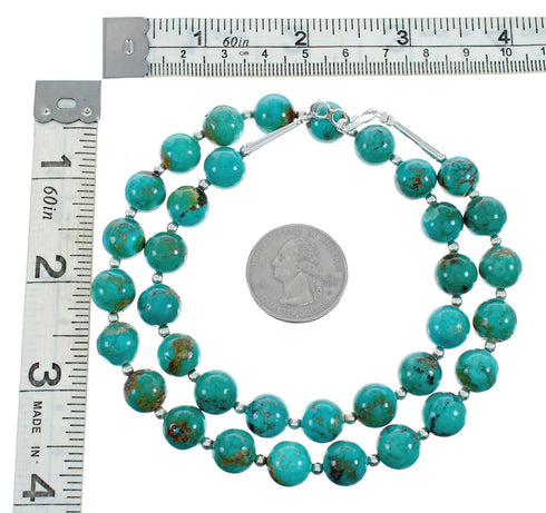Native American Sterling Silver Turquoise Bead Necklace X10364
