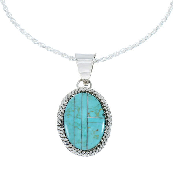 Navajo Sterling Silver Turquoise Italian Rope Chain Pendant Necklace Set X10366