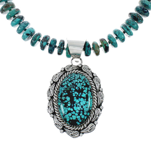 Native American Sterling Silver Turquoise Pendant Bead Necklace X10367