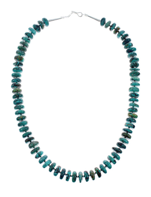 Native American Sterling Silver Turquoise Pendant Bead Necklace X10367