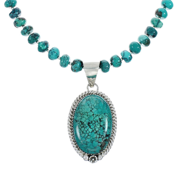 Sterling Silver Turquoise Navajo Pendant Bead Necklace X10369