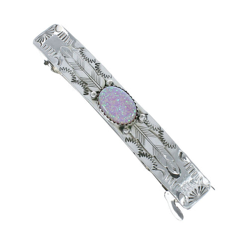 Navajo Manmade Pink Opal Sterling Silver Hair Barrette X10370
