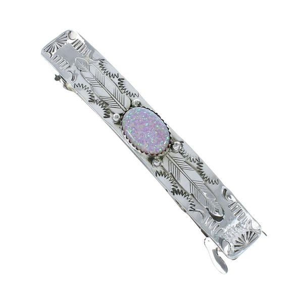 Navajo Manmade Pink Opal Sterling Silver Hair Barrette X10370