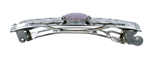 Navajo Manmade Pink Opal Sterling Silver Hair Barrette X10370