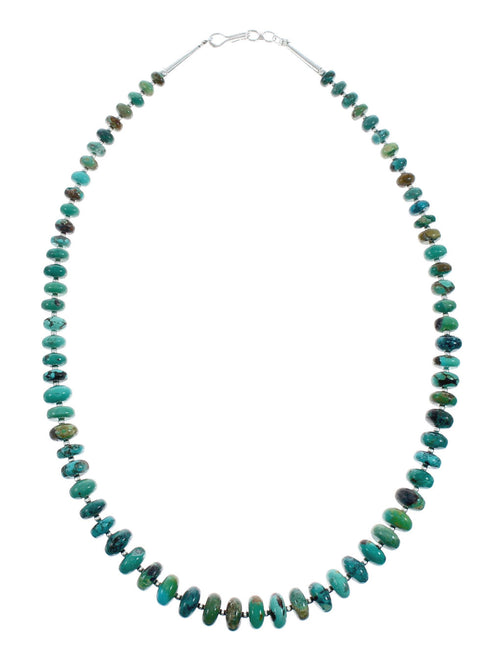 Navajo Genuine Sterling Silver And Turquoise Bead Necklace X10378