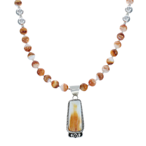 Navajo Oyster Shell Silver Bead Necklace Pendant Set X10382