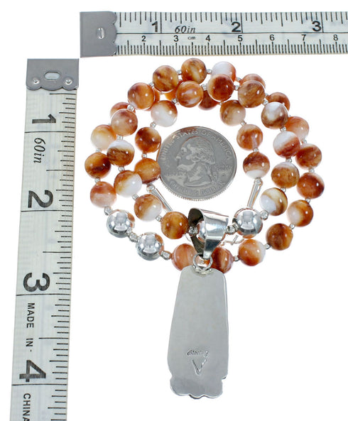 Navajo Oyster Shell Silver Bead Necklace Pendant Set X10382