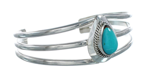 Native American Navajo Turquoise Sterling Silver Tear Drop Cuff Bracelet X10395
