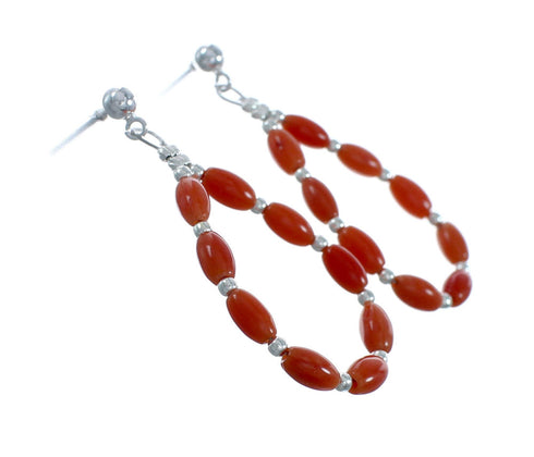 Navajo Coral Bead Post Dangle Sterling Silver Earrings X10406