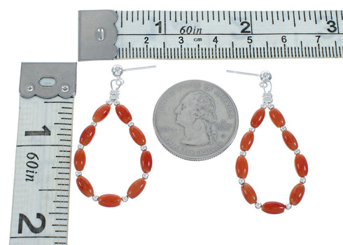 Navajo Coral Bead Post Dangle Sterling Silver Earrings X10406