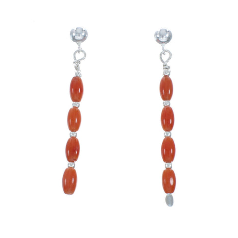 Genuine Sterling Silver Coral Bead Post Dangle Earrings X10407