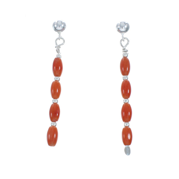 Genuine Sterling Silver Coral Bead Post Dangle Earrings X10407