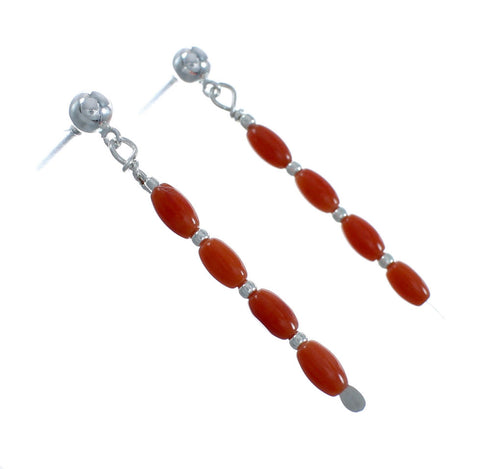 Genuine Sterling Silver Coral Bead Post Dangle Earrings X10407