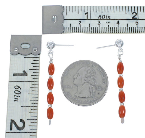 Genuine Sterling Silver Coral Bead Post Dangle Earrings X10407