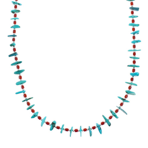 Southwestern Turquoise Coral Sterling Silver Bead Necklace X10420