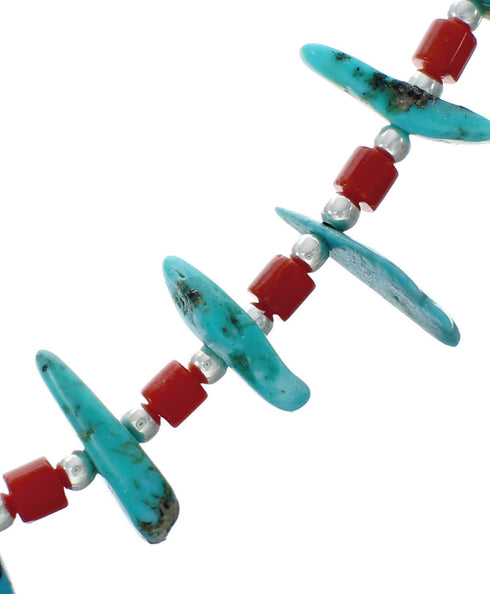 Southwestern Turquoise Coral Sterling Silver Bead Necklace X10420