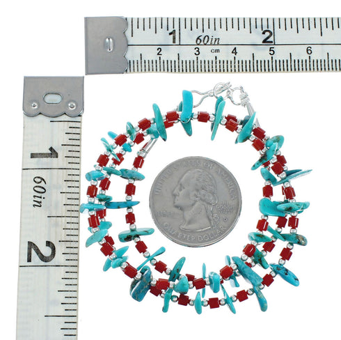Southwestern Turquoise Coral Sterling Silver Bead Necklace X10420