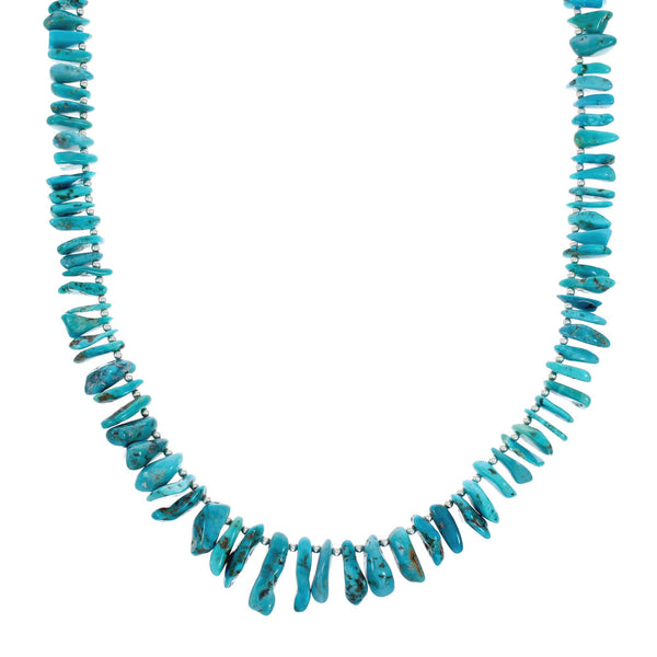 Native American Turquoise And Sterling Silver Bead Necklace X10423