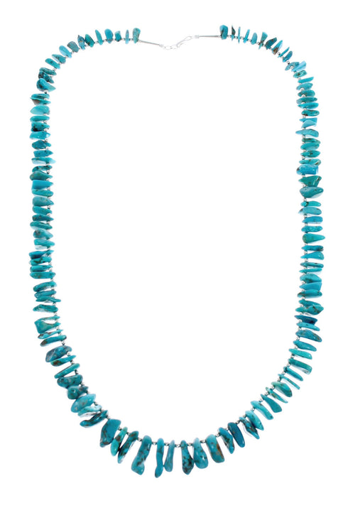 Native American Turquoise And Sterling Silver Bead Necklace X10423