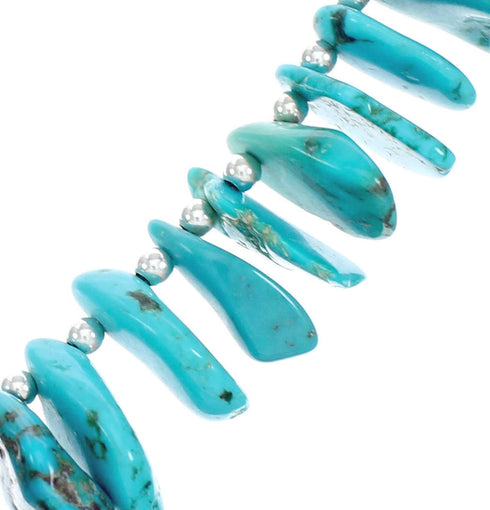 Native American Turquoise And Sterling Silver Bead Necklace X10423