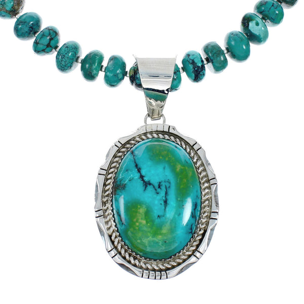 Native American Turquoise Sterling Silver Navajo Pendant Bead Necklace X10639