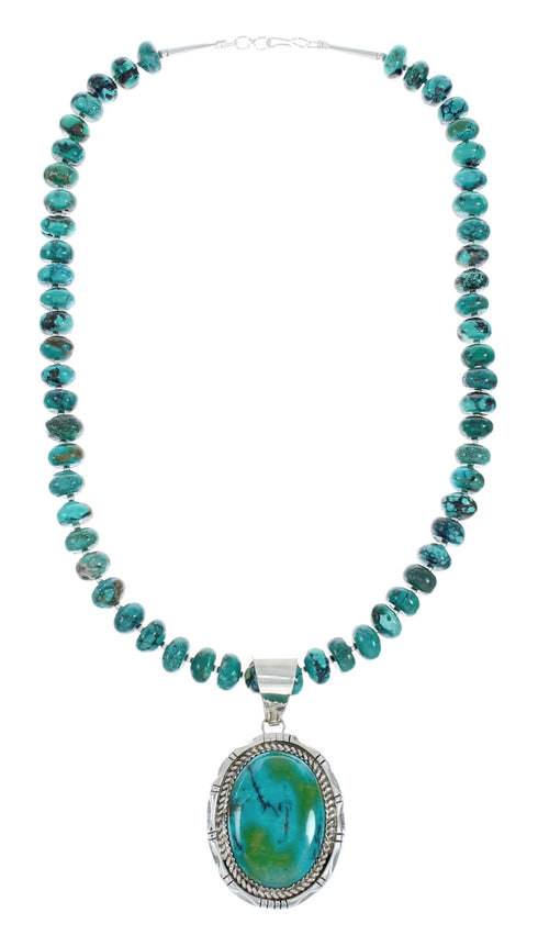 Native American Turquoise Sterling Silver Navajo Pendant Bead Necklace X10639