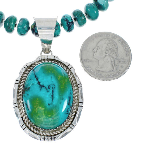 Native American Turquoise Sterling Silver Navajo Pendant Bead Necklace X10639