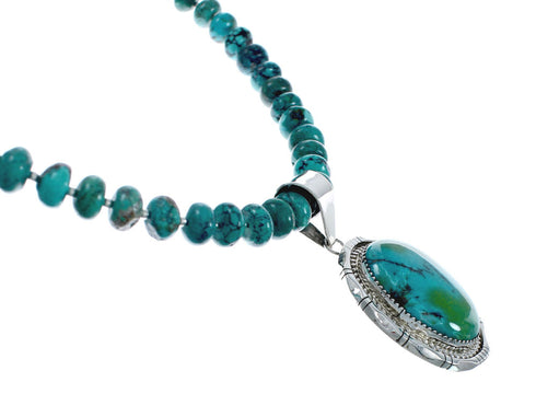 Native American Turquoise Sterling Silver Navajo Pendant Bead Necklace X10639