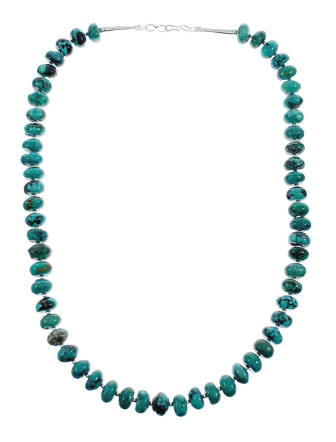 Native American Turquoise Sterling Silver Navajo Pendant Bead Necklace X10639