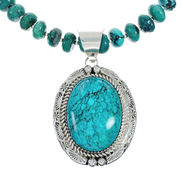 Turquoise Sterling Silver Navajo Pendant Bead Necklace X10640