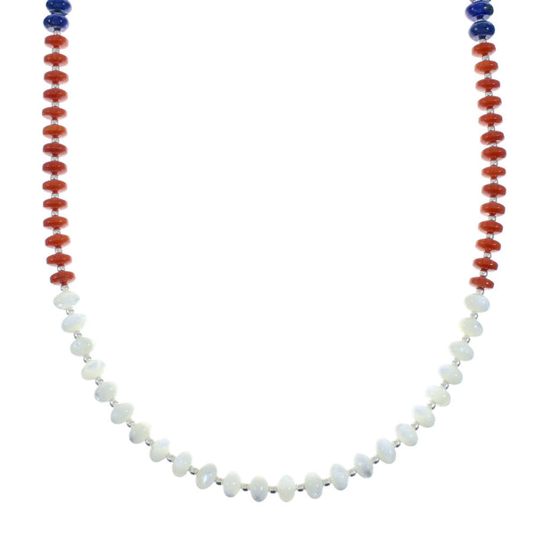 Native American Navajo Multicolor Sterling Silver Bead Necklace X10649