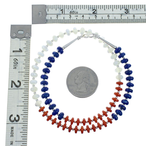 Native American Navajo Multicolor Sterling Silver Bead Necklace X10649