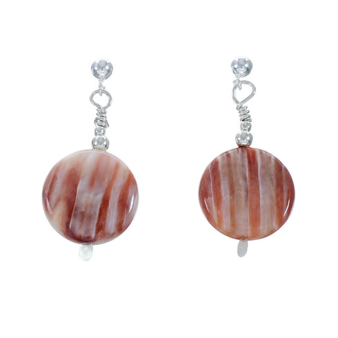 Native American Oyster Shell Sterling Silver Post Dangle Earrings X10468