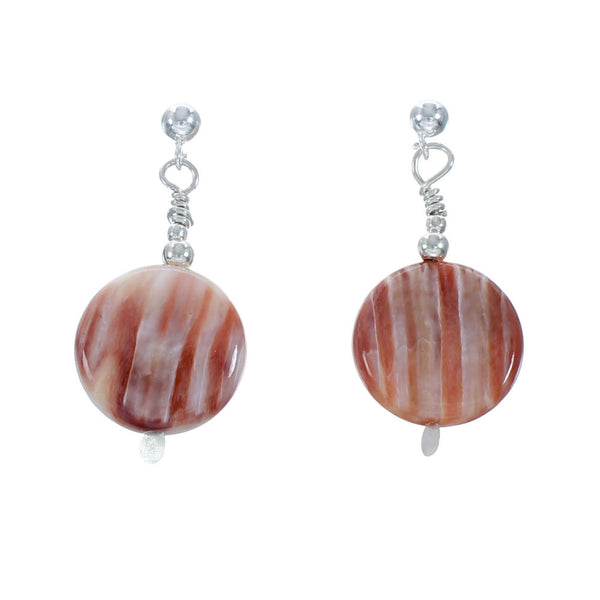 Native American Oyster Shell Sterling Silver Post Dangle Earrings X10468