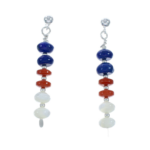 Native American Multicolor Sterling Silver Bead Post Dangle Earrings X10469