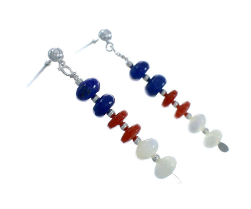 Native American Multicolor Sterling Silver Bead Post Dangle Earrings X10469