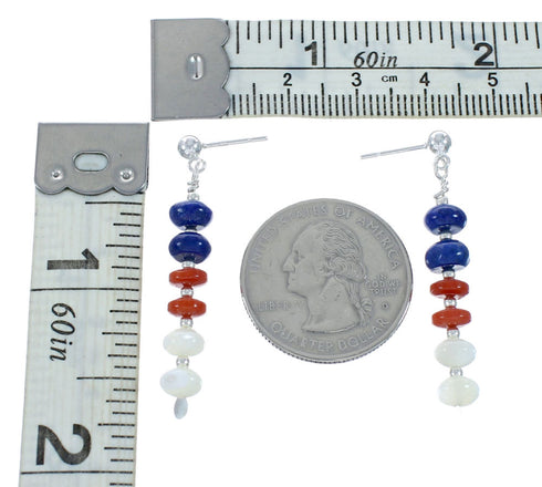 Native American Multicolor Sterling Silver Bead Post Dangle Earrings X10469