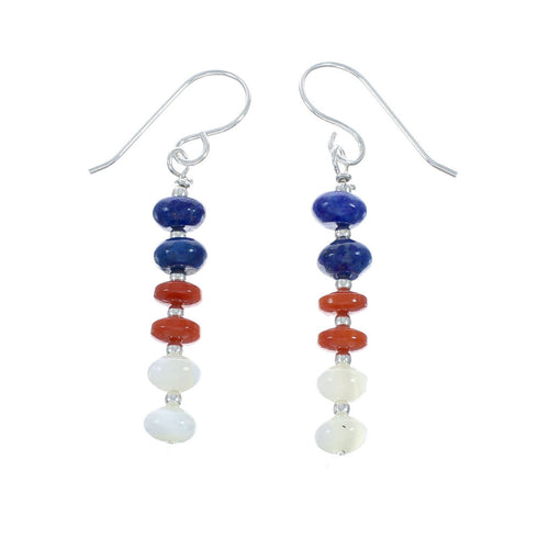 Native American Multicolor Sterling Silver Bead Hook Dangle Earrings X10470