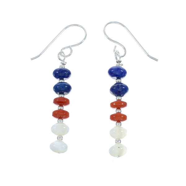 Native American Multicolor Sterling Silver Bead Hook Dangle Earrings X10470