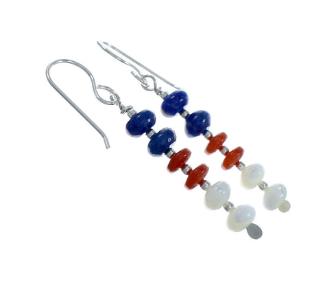 Native American Multicolor Sterling Silver Bead Hook Dangle Earrings X10470