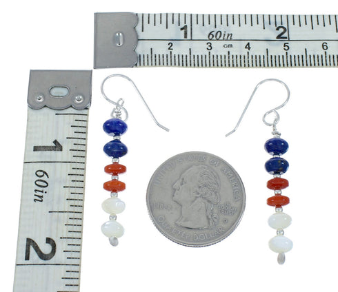 Native American Multicolor Sterling Silver Bead Hook Dangle Earrings X10470