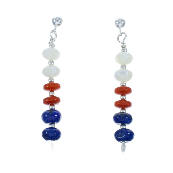 Native American Multicolor Sterling Silver Bead Post Dangle Earrings X10471