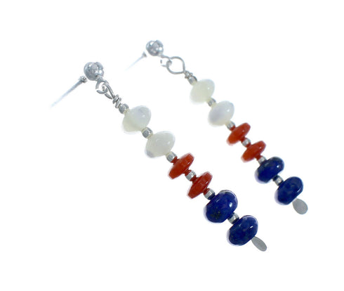 Native American Multicolor Sterling Silver Bead Post Dangle Earrings X10471