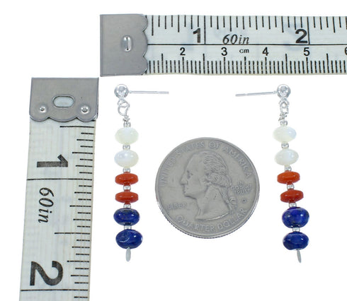 Native American Multicolor Sterling Silver Bead Post Dangle Earrings X10471