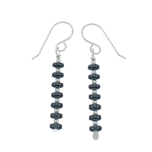 Native American Onyx Sterling Silver Bead Hook Dangle Earrings X10476