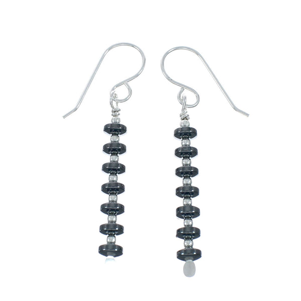 Native American Onyx Sterling Silver Bead Hook Dangle Earrings X10476