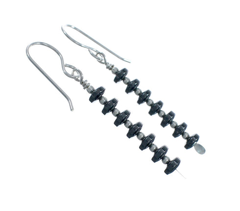 Native American Onyx Sterling Silver Bead Hook Dangle Earrings X10476