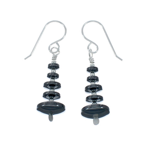 Navajo Onyx Sterling Silver Bead Hook Dangle Earrings X10478