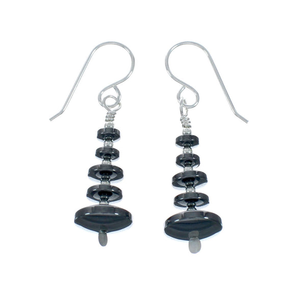 Navajo Onyx Sterling Silver Bead Hook Dangle Earrings X10478