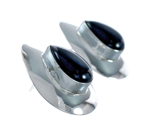 Navajo Black Onyx and Sterling Silver Post Earrings X10510